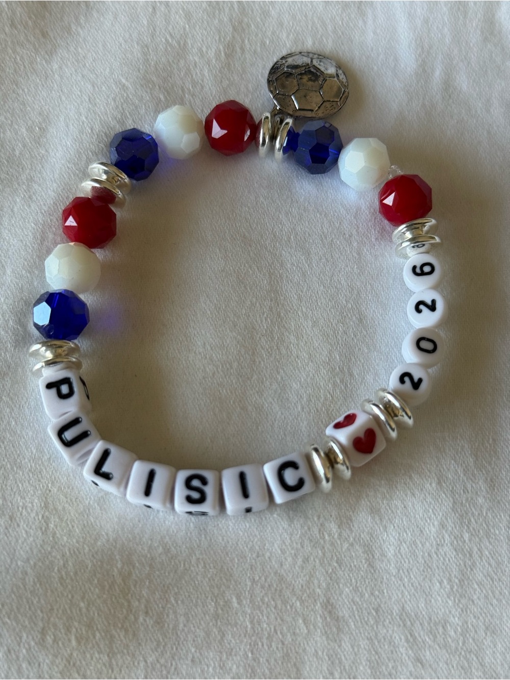 Pulisic 2026 Beaded Charm Bracelet in Red, White & Blue.